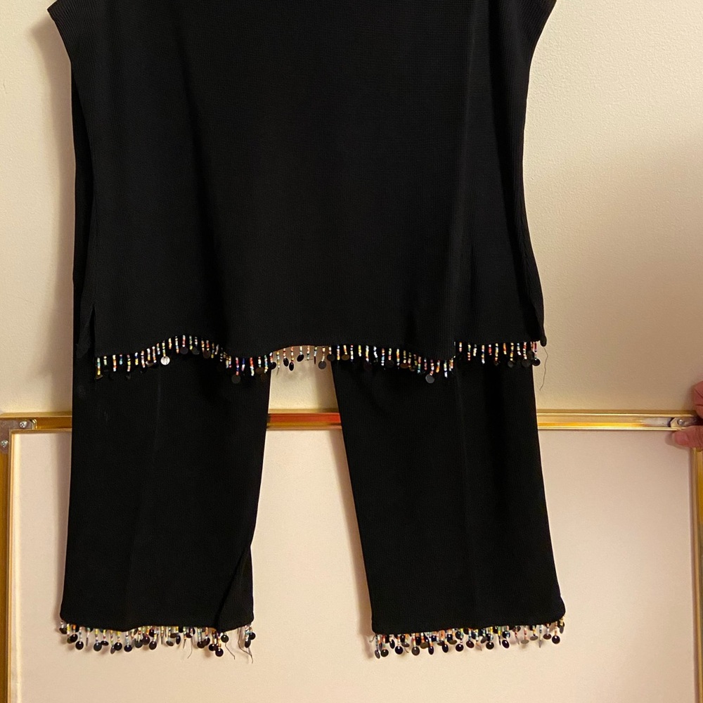 Sleeveless beaded top and matching pants